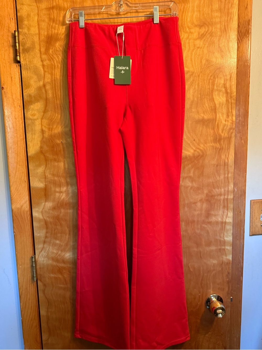 Halara Women's Red High-Waist Flare Pants  Medium Tall 31” inseam Nice NWT.